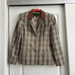 Vintage Liz Claiborne Classic Wool Plaid Tweed Suede Collar Jacket 4 Academic